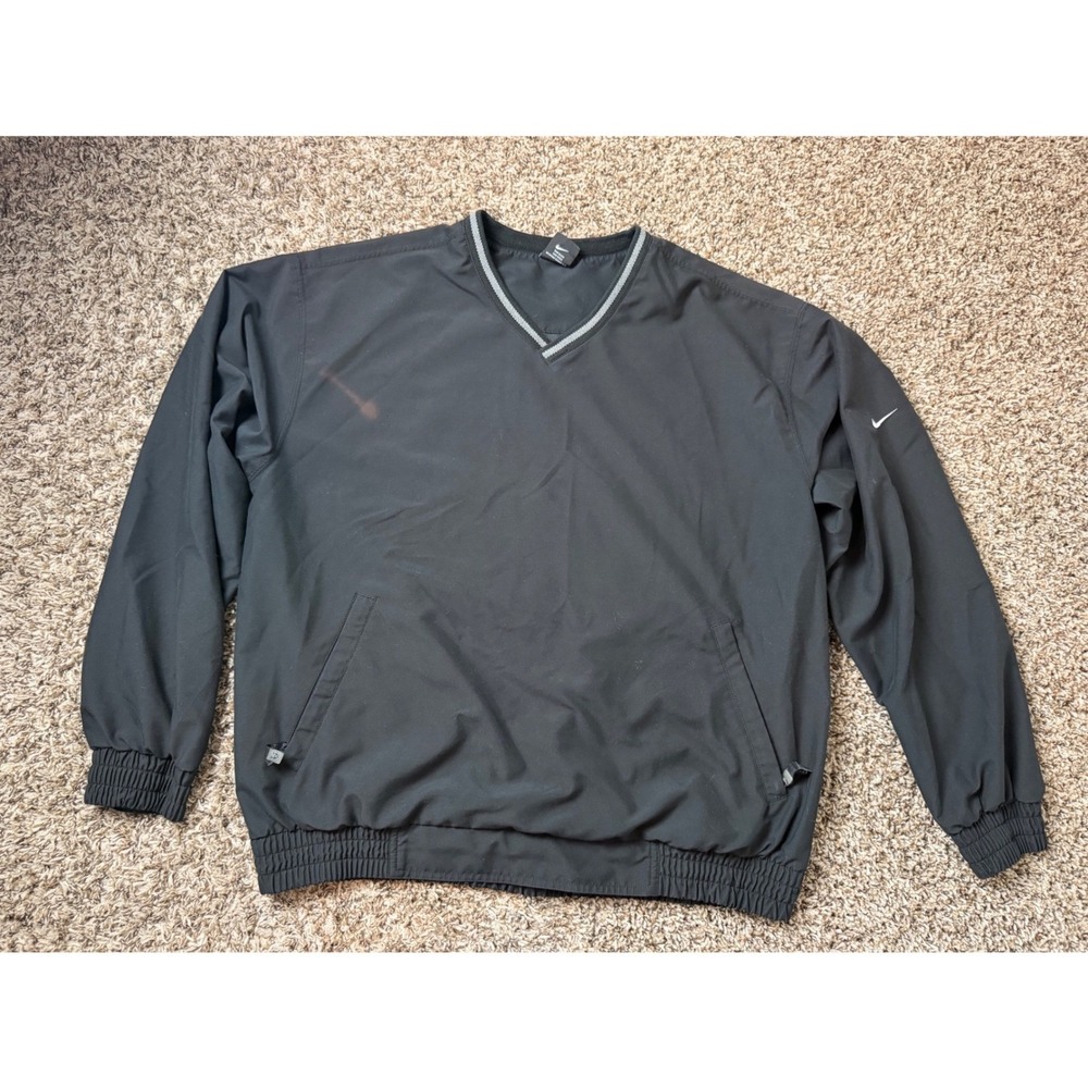 Nike Golf Mens V-Neck Windbreaker Pullover Jacket Black Large H40307SIV